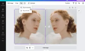 Jak zrobić odbicie lustrzane zdjęcia w telefonie? Kliknij "Flip", a następnie "Flip horizontal", by uzyskać efekt lustrzanego odbicia.