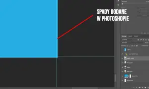 Linie pomocnicze w Photoshopie, pokazujące spady dodane do projektu.