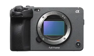 Szara obudowa aparatu Sony fx3 z uchwytem i obiektywem E-mount.