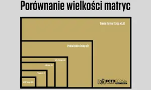 Porównanie rozmiarów matryc w aparatach: od średniego formatu po 1/2,3". Pełna klatka jest punktem odniesienia.