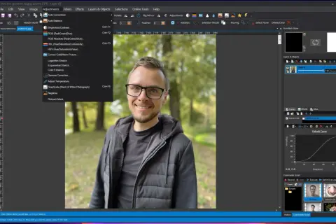 Darmowy program do obróbki zdjęć po polsku. Użyj menu "Adjustments" do poprawy kolorów i kontrastu portretu.