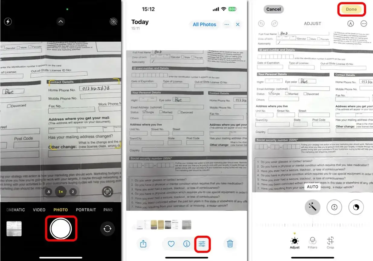 Jak zrobić zdjęcie ze zdjęcia? Aplikacja aparatu iPhone pokazuje opcje: film, zdjęcie, portret, panorama. Wybrano "Zdjęcie".